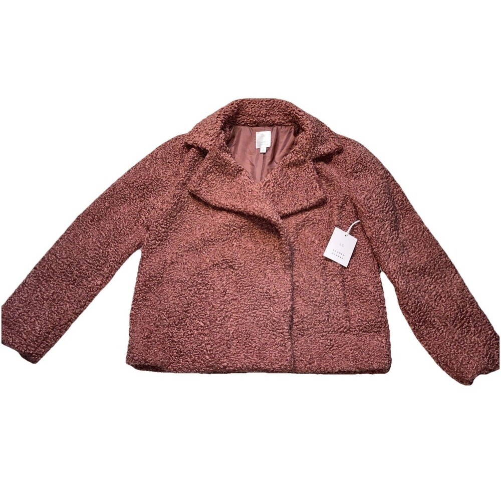 NWT LC Lauren Conrad Curly Faux Fur Peacoat Womens Small Teddy Boho Chic Jacket